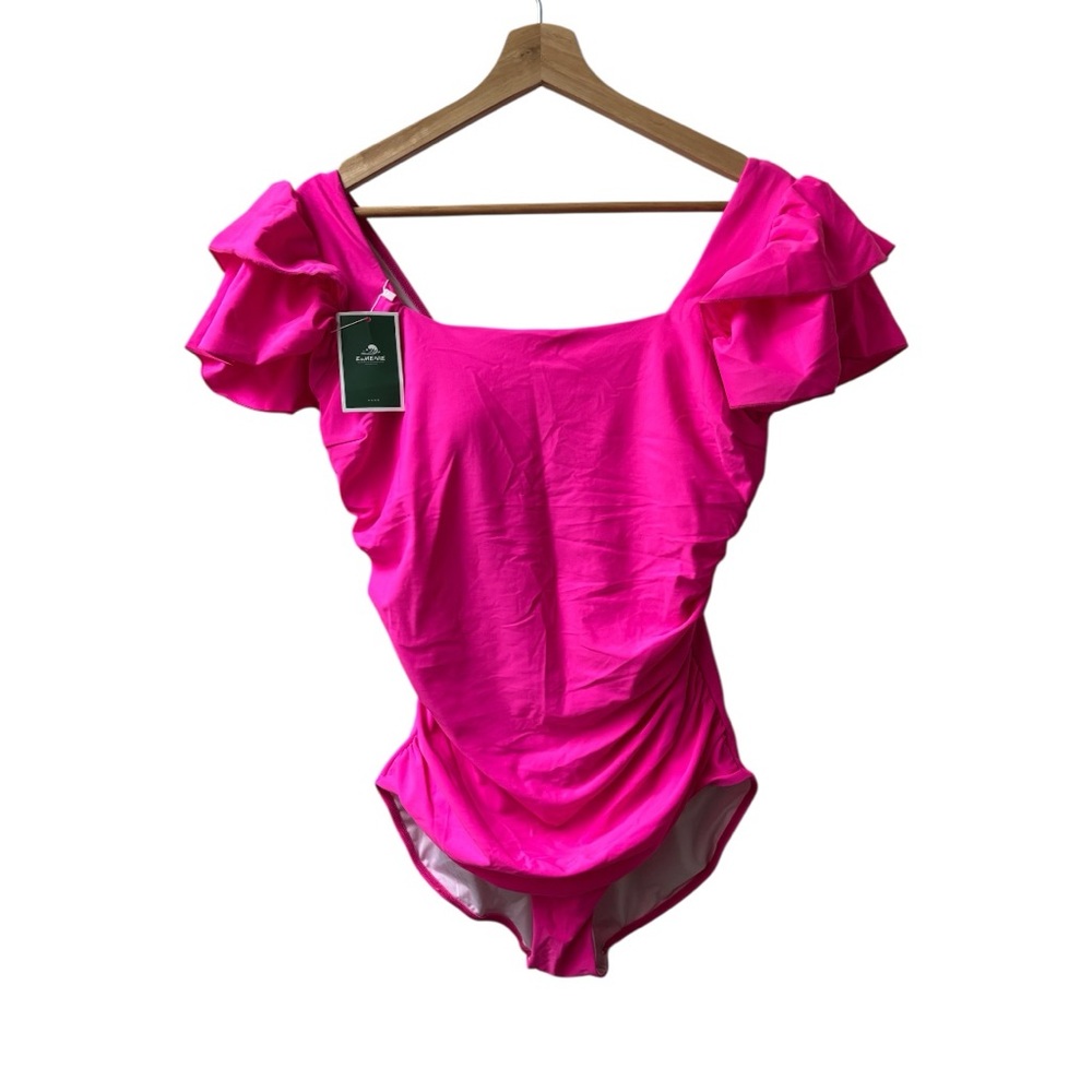 Eomenie | Women's Tummy Control One Piece Swimsuit Ruffle Square Neck - Picture 4 of 13